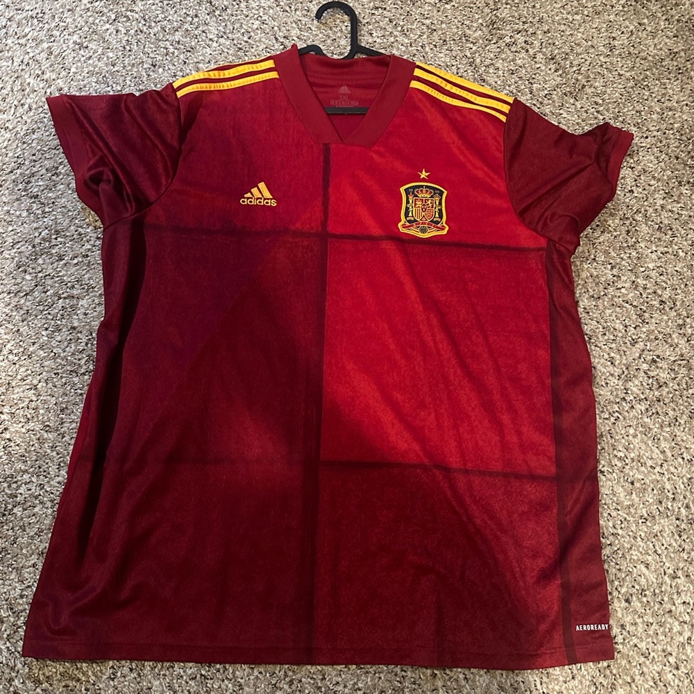 Adidas Men's Red and Gold Soccer Jersey